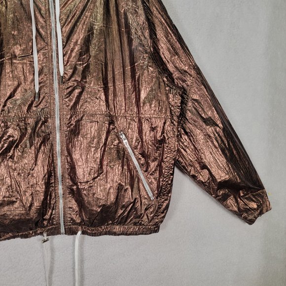 BLANK NYC Reversible Copper Gold Hooded Metallic Good Vibrations Bomber Jacket - Picture 2 of 16